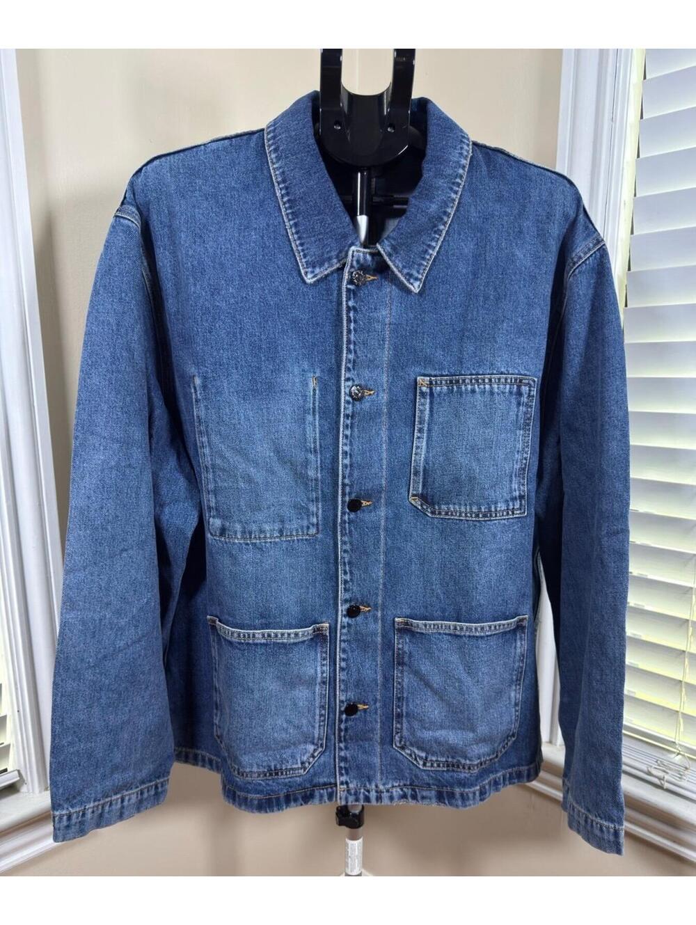 NWT The Kooples Denim Chore Jacket XL Blue Oversized Workwear Utility Coat